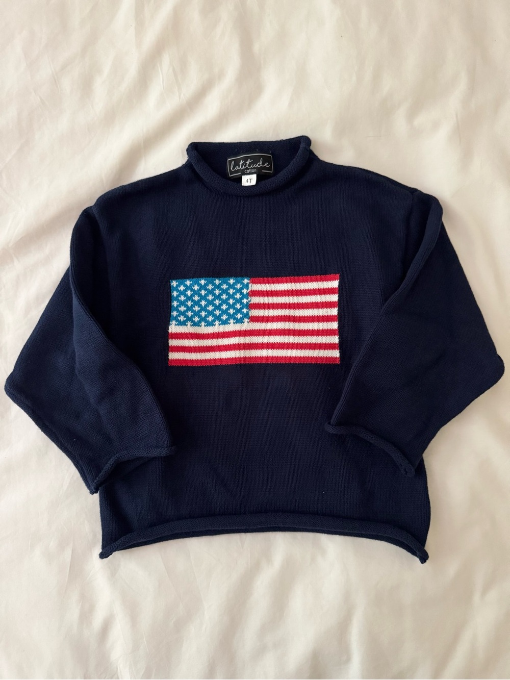 Latitude Toddler Navy American Flag Roll Neck Sweater